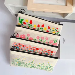 Lärande leksaker Retro Flower Daisy Pencil Case Canvas Pencilcase Student Pen Holder levererar Pencil Bag School Box Pouch Stationery