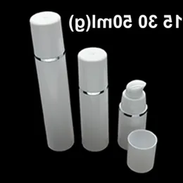 30pcs 15 ml 30 ml 50 ml czysty biały cylindryczny srebrna krawędź pusta kosmetyczna opakowanie pojemniki na emulsję plastikowe butelki pompowe powietrza CDDSS