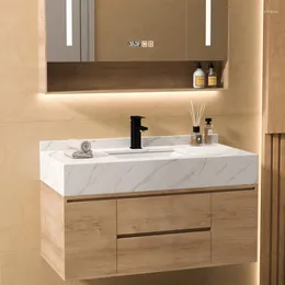 Bath Accessory Set Stone Plate Bathroom Cabinet Combination Wood Color Face Washing Inter-Platform Basin Washstand