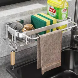 Storage Holders Racks Dishcloth rack kitchen hanging rod free drilling storage hook multi-function wall hanging drain basket sink adhesive strong 230821