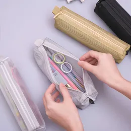 Brinquedos de aprendizagem simples transparente malha lápis caso criativo grande caixa de lápis bonito saco de lápis para crianças presente material escolar pencilpouch