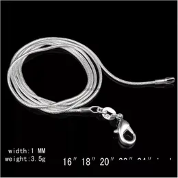 Kedjor stora kampanjer 100 st 925 Sterling Sier Smooth Snake Chain Halsband hummer Clasps smycken storlek 1mm 16 tum