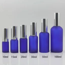 Förvaringsflaskor Frosted Blue/Blue 10 ml Glass Oil Bottle Pump med Lotion/Spray