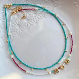 Choker mamma brev hänge halsband boho smycken krage för kvinnor gåva naturlig pärla turkosa färg miyuki pärla läckra halsband