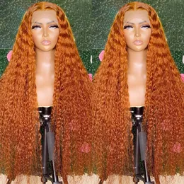 13x4 koronkowa peruka czołowa imbir koronkowy peruka przednia ludzkie włosy perwersyjne kręcone fali wodne peruki wklejające pomarańczowe perukę ludzkie włosy 220%gęstość