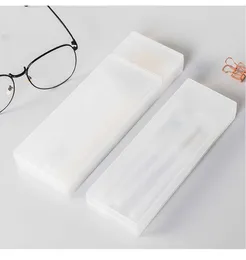 Öğrenme Oyuncak Kalem Kılıfları Kalemler Pens Depolama Okulu Ofisi Basit Mat Şeffaf Plastik Kutu Buzlu Beyaz Kırtasiye Malzemeleri
