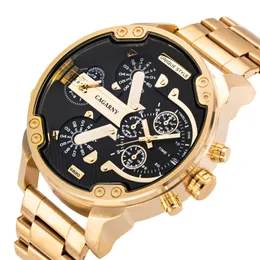 Wristwatches Cagarny Dual Display Luxury Watch Men Sport Quartz Clock Fashion Mens Watches Gold Steel Watch Relogio Masculino Drop 230821