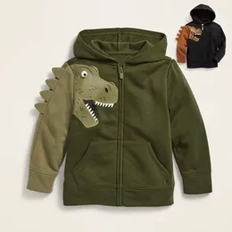 Cardigan Toddler Kids Hooded Płaszcz Baby Boys Ubrania dinozaur z kapturem z kapturem jesienne zimowe bluza długie rękawy swobodny topy z kieszenią 230821