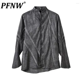 Men's Casual Shirts PFNW Spring Summer Vintage Slim Handsome Worn Out Stand Collor Niche Punk Style Stylish Darkwear Tops 28A2873