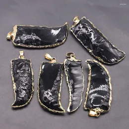 Anhänger Halsketten 2pcs Natural Obsidian Arrow Rough Stone Halskette Mineral Heilung Goldener Seiten Glamour Charme DIY Mode Schmuck Schmuck