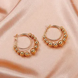 Hoop Earrings American Style Exaggerated Round Bead Female Personality Temperament Alloy Geometric Double Layer MEM001