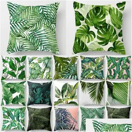 Cushion/Decorative Pillow Tropical Plants Pattern Decorative Pillowcase 45X45Cm Peach Skin Cushion Er Throw Sofa Decoration Drop Del Otx4L