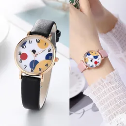 Wristwatches Cute Children's Watch Colorful Dial College Style Girl's Leather Belt Leisure Fashion Quartz Clock Wholesale