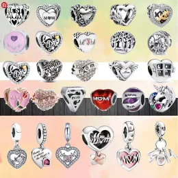 925 Silberperlen Charms Fit Pandora Charm 925 Armband Seuchte rosa Mutter Red Love Round klassische Charms Set Anhänger DIY Fine Perlen Schmuck Schmuck