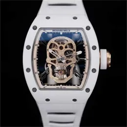 Richardmill mechanische Automatikuhren, berühmte Schweizer Armbanduhren, Rm52-01, Skelettkopf, weiße Keramik, manuelle mechanische Vollhohlbewegung, Herrenuhr HB1Q