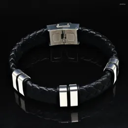 Charmarmband 2023 modesmycken vintage hand vävd bred pu läder armband enkelt rostfritt stål för mäns tillbehör