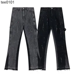 Galery Dept Micro Flare Jeans American Style High Street Loose Wash 사용 스플래시 스티칭 바지 Pants203l