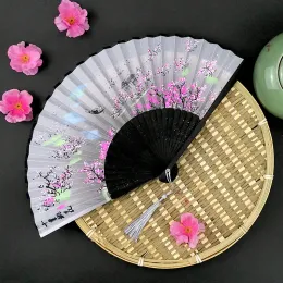 Сложите бамбуковые фанаты цветочных рук свадьба в китайском стиле шелк детской антикварные складные поклонники подарки винтажные вечеринки
