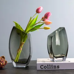 Vases Creative Geometric Oblique Mouth Square Transparent Glass Vase Nordic Light Luxury Soft Decoration Flower Arrangement