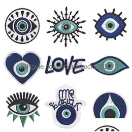 Sewing Notions Tools Evil Eyes Iron Ones Goth Punk Retro Embroidered Blue Appliques For Clothing Jacket Hats Bags Diy Craft Access Dhsib