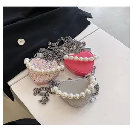 kids designer princess change purse cute baby girls solid colors pearl chain messenger bag children accessories wallet single shou276m