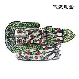 Belt Skeleton Green Flash Diamond Series Unisex Extended and Widened Needle Buckle Punk Style Inlaid Pant Belt