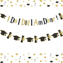 Party Decoration Graduation Decorations Gold And Black I Do Did Am Done Banner Congrats Grad For College University