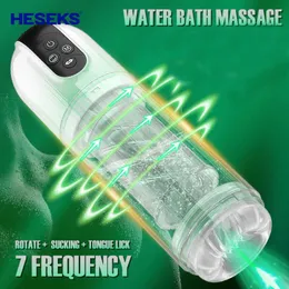 Massager Heseks Masturbation Cup roterande sugande onanator för manlig automatisk slicksimulering Full kroppsvattentäta män