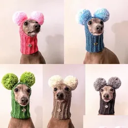 Hundkläder Super Cute Hand-Woven italiensk Greyhound Hat med två pom-poms för husdjur Hatsdog Drop Delivery Home Garden Supplies Otqrx
