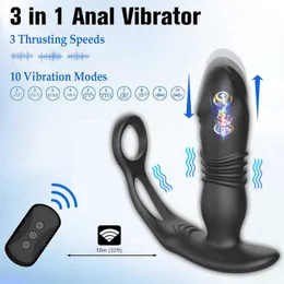 Massageador de próstata totalmente automático Telescópico Vibratório Anal Plug Plug Wireless Controle Remoto Dispositivo de masturbação para bloquear a essência