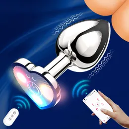 Toys anali che vibrano l'app Heart a forma di cuore remoto uomo e donna in metallo plug adulto coppia di dildo elettrico luminoso intimo y230821