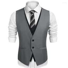 Kamizelki męskie Herringbone v szyja swobodna kamizelka mężczyźni Single Grey and Black Suit Custom Groom Tuxedo Malefor Party Business