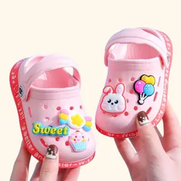 Flatskor Summer Kids Sandals Hole Children's Shoes Slippers Soft Anti-Scid Cartoon Diy Design Hole Baby Shoes Sandy Beach For Boys Girls 230821