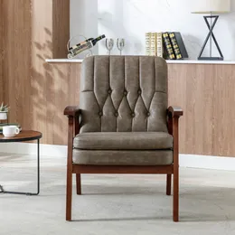 Sedia accento di divano a poltrona singola di metà secolo retrò moderna sedia accento in legno massello, sedia a sdraio in legno imbottito in tessuto,