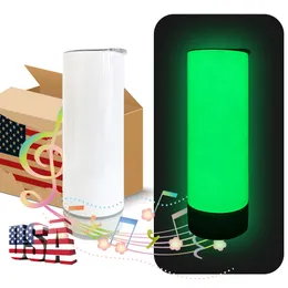 USA Warehouse Mix 5 Colors 20oz White Glow in Dark SubliMation Blanks Double Walled Rostly Steel Straight Skinny Speaker Display Music Tumbler Cups