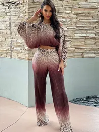 Frauen S zwei -teilige Hosen Bonnie Forest Vintage Leopard Print Plissee Crop Top und passende Hose -Sets Tracksuits Frauen 2 Stück Spezialanlass Outfit