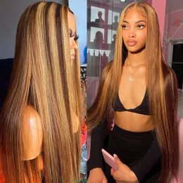 Ombre Honey Blone Wigs 220%Densidade HD Lace Frontal Wig reto Destaque Belra Human Human Human 13x4 Wigs frontal de renda para mulheres pré -explodidas