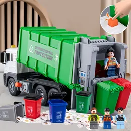 Diecast Model car City Garbage Truck Car Model Diecast Plastics Garbage Sorting Sanitation Vehicle Car Model Sound Light Kids Toys Gift Sets Box 230821