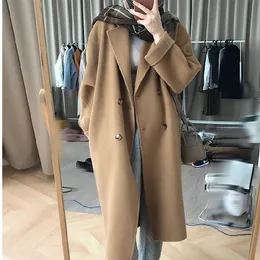 Womens Wool Blends Woman woollen overcoat winter korean style Solid color double breasted turndown collar loose womans coats drop GXY16 230822