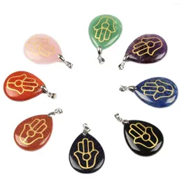 Pendant Necklaces Natural Crystal Obsidian Water Drop Religious Palm Fatima's Hand Pendants For Necklace Jewelry Making