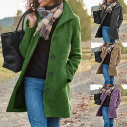 Womens Wool Blends Fallwinter Kvinnor Retro Mediumlång fast färg Ullrock för långärmad smala jacka rockar 230822