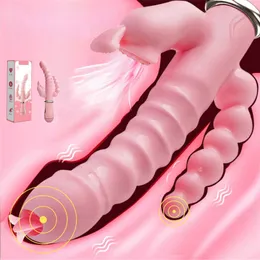 Massager tre huvuden dildo kanin vibrator vattentät USB magnetisk laddningsbar anal klitis tunga slick för kvinnor par