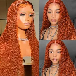 Pomarańczowe imbirowe koronkowe peruki przednie peruka ludzka fryzura głębokie fala dla kobiet 13x4 220%gęstość HD przezroczystą poprzedzoną krwawą perukę koronkową perukę czołową