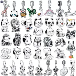 925 Sterling Silver Dangle Charm Silver Color Animal Cat Panda Rabbit Bunny Lion Owl Unicorn Horse Bead For pandora charms authentic 925 silver beads