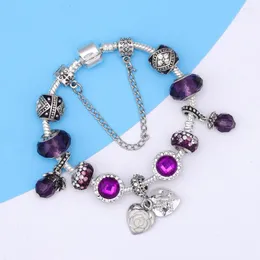 Charm Bracelets Silver Color Alloy Glass Beads Red Blue Green Rose Love Charms Bracelet For Girls Women Fashion DIY Jewelry Gift Dropship