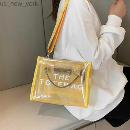 Totes New Type Bag Women's Transparent PVC Jelly Bag Large Capacity Holding Bag Handheld Oblique Cross Beach Bag HKD230822
