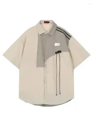 Men's Casual Shirts Harajuku Short Sleeve Summer Blouses Shirt Y2k Retro Patchwork Design Men Women Loose Over-shirt Baggy American Style