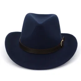 2019 Western Cowboy Hat Wool Felt Wide brim Fedora Hats with Belt Buckle Men Women Carnival Party Trilby Hat Sombrero201A