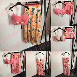 Kvinnor Sling Dress Flower Print Sexy Tank Tops Classic Print High midje veckad kjol Designer Camisole Dress Set