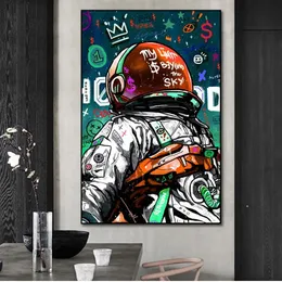 Canvas målning graffiti populära min gräns är bortom himlen tecknad astronaut affisch tryck väggkonst bild för hem vardagsrum pojkar sovrum dekor ingen ram wo6